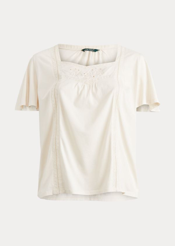 Ralph Lauren Jersey Flutter-Sleeve Top Dame Danmark (MNBPS9274)